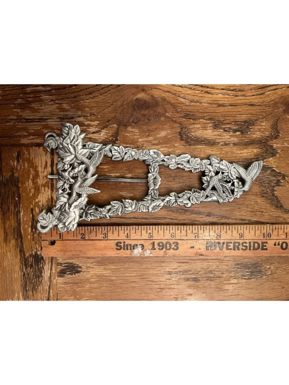 Art Nouveau Hummingbird & Floral Pewter Tone Decorative Easel Stand For Photos O